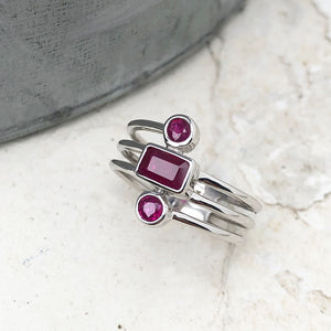 Multiband Octagonal and Round Cut Ruby Ring