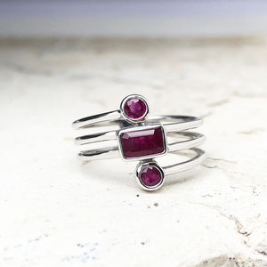 Multiband Octagonal and Round Cut Ruby Ring