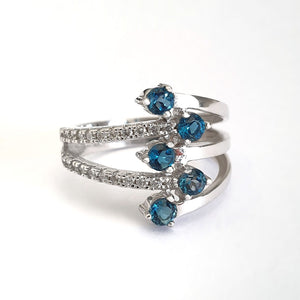 Multiband London Blue Topaz And Diamond Ring
