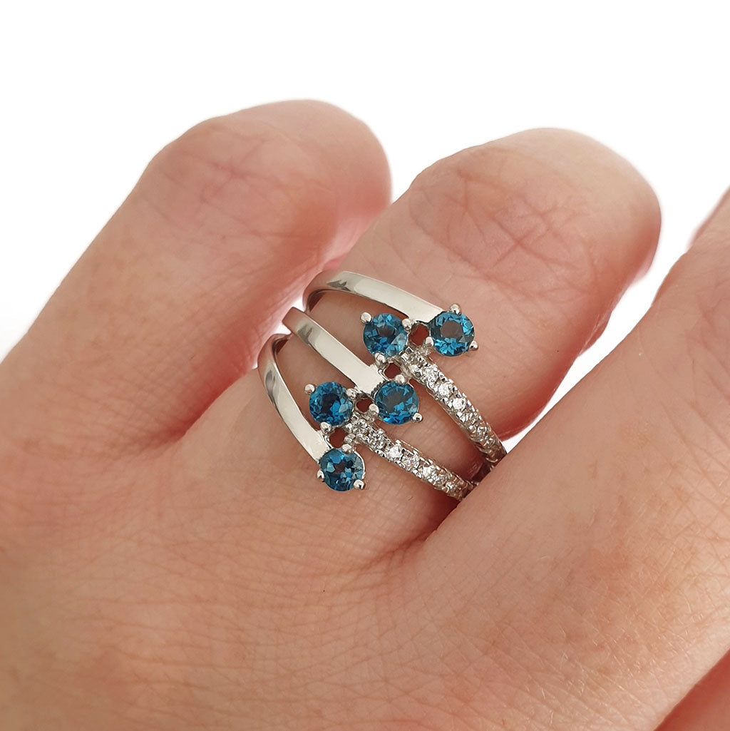 Multiband London Blue Topaz And Diamond Ring
