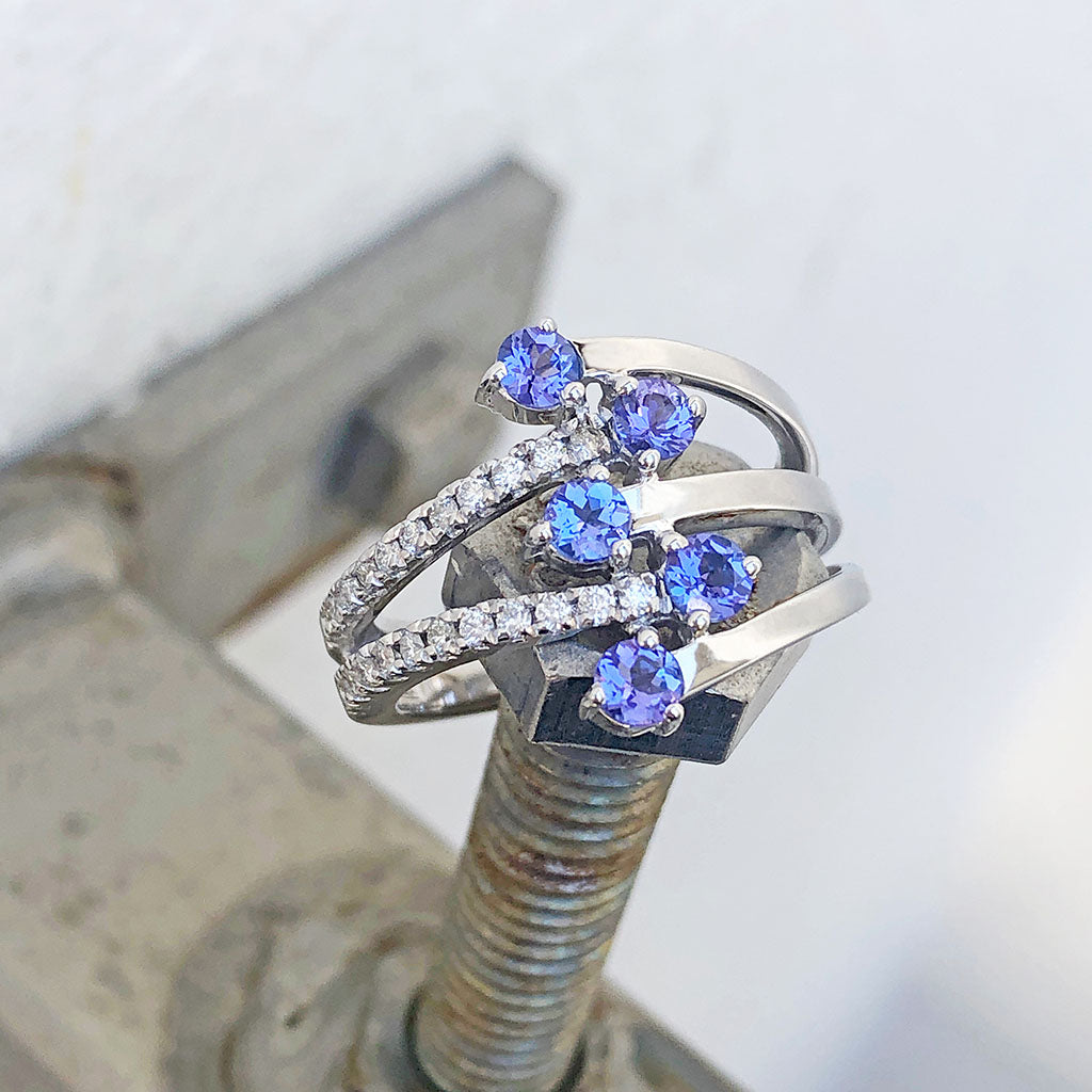 Multiband Tanzanite and Diamond Ring