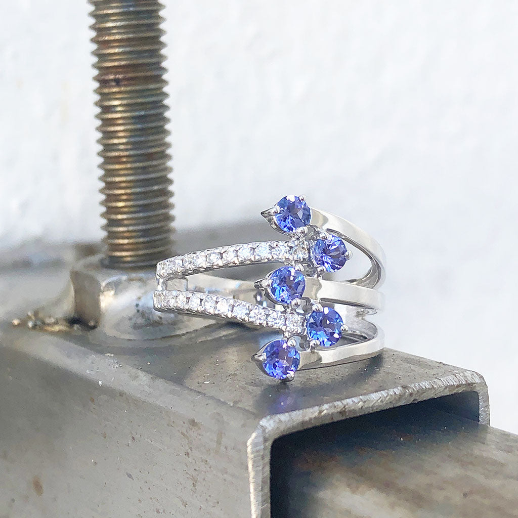 Multiband Tanzanite and Diamond Ring