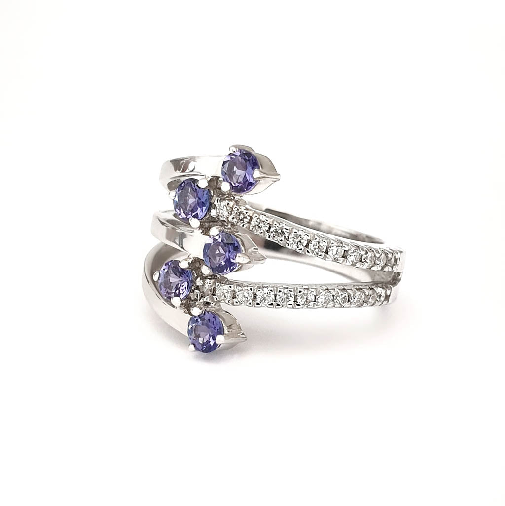 Multiband Tanzanite and Diamond Ring