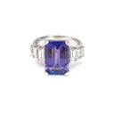 Octagonal Emerald Cut Tanzanite and Baguette Diamond Ring