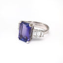Octagonal Emerald Cut Tanzanite and Baguette Diamond Ring