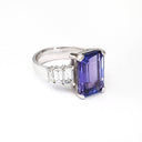 Octagonal Emerald Cut Tanzanite and Baguette Diamond Ring