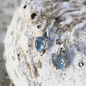 Open V Oval Cut Aquamarine Earrings