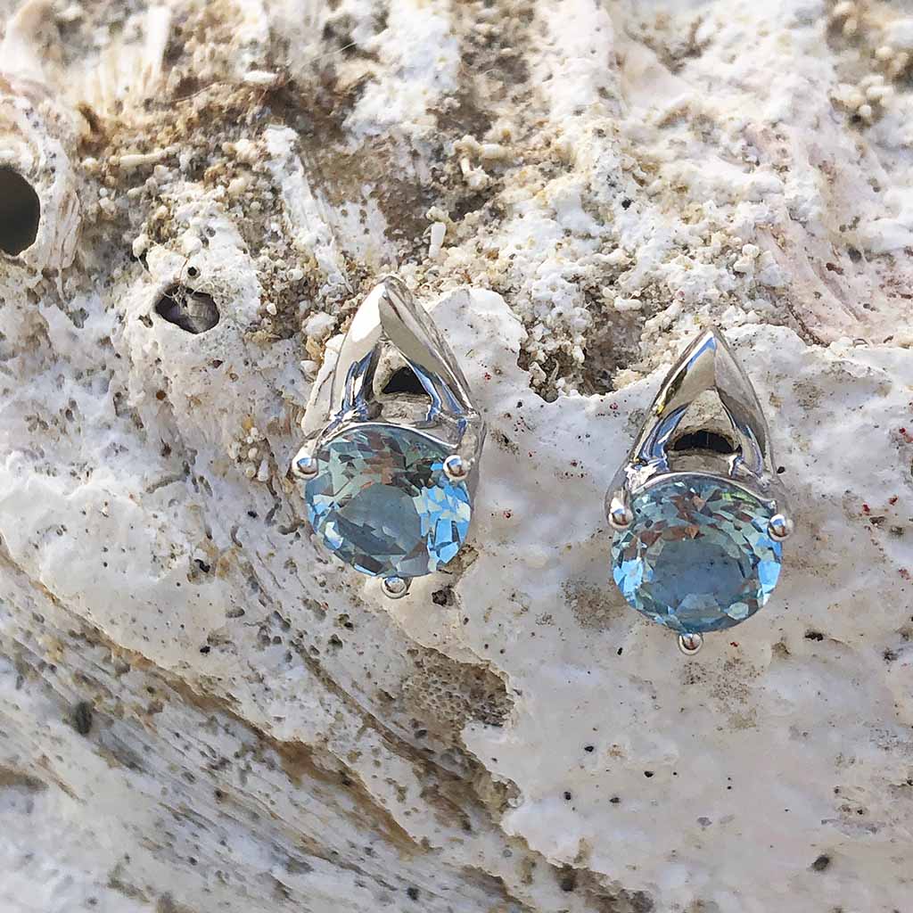 Open V Oval Cut Aquamarine Earrings