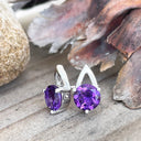 Open V Round Cut Amethyst Earrings