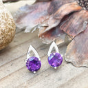 Open V Round Cut Amethyst Earrings
