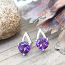 Open V Round Cut Amethyst Earrings