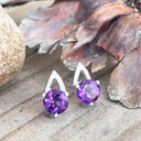 Open V Round Cut Amethyst Earrings