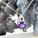Open V Round Cut Amethyst Pendant