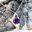 Open V Round Cut Amethyst Pendant