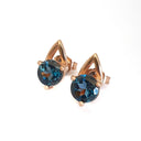 Open V Round Cut Blue Topaz Rose Gold Earrings