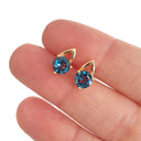 Open V Round Cut Blue Topaz Rose Gold Earrings
