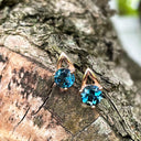 Open V Round Cut Blue Topaz Rose Gold Earrings