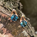 Open V Round Cut Blue Topaz Rose Gold Earrings