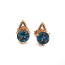 Open V Round Cut Blue Topaz Rose Gold Earrings