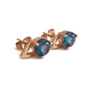 Open V Round Cut Blue Topaz Rose Gold Earrings