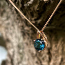 Open V Round Cut Blue Topaz Rose Gold Pendant and Chain