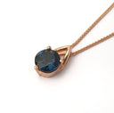 Open V Round Cut Blue Topaz Rose Gold Pendant and Chain