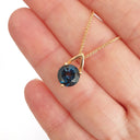 Open V Round Cut Blue Topaz Rose Gold Pendant and Chain