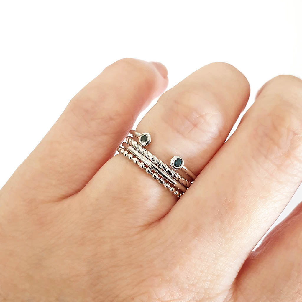 Open White Gold Double Bezel 2mm London Blue Topaz Stacking Ring