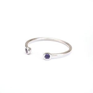 Open White Gold Double Bezel 2mm Tanzanite Stacking Ring