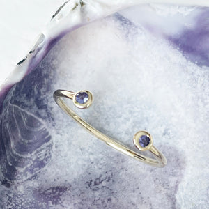 Open Yellow Gold Double Bezel 1mm Tanzanite Stacking Ring