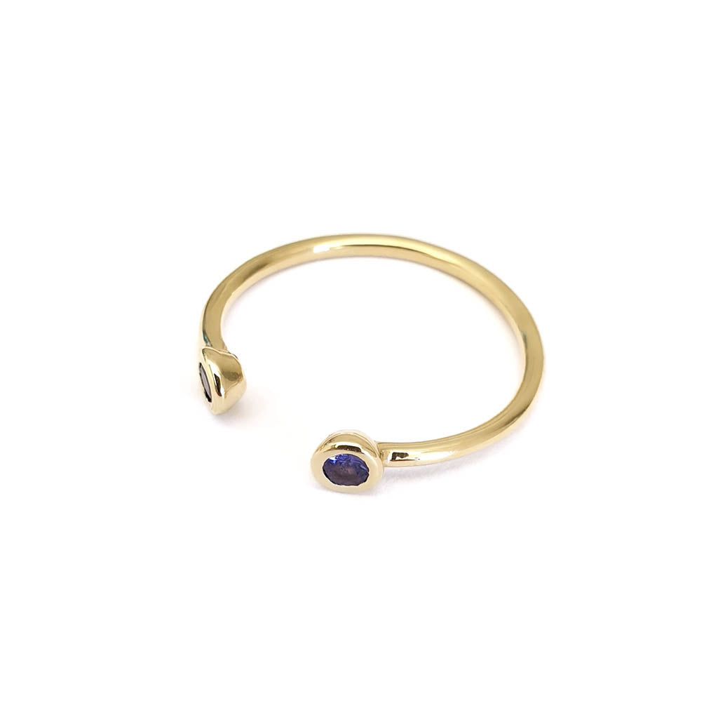 Open Yellow Gold Double Bezel 2.5mm Tanzanite Stacking Ring