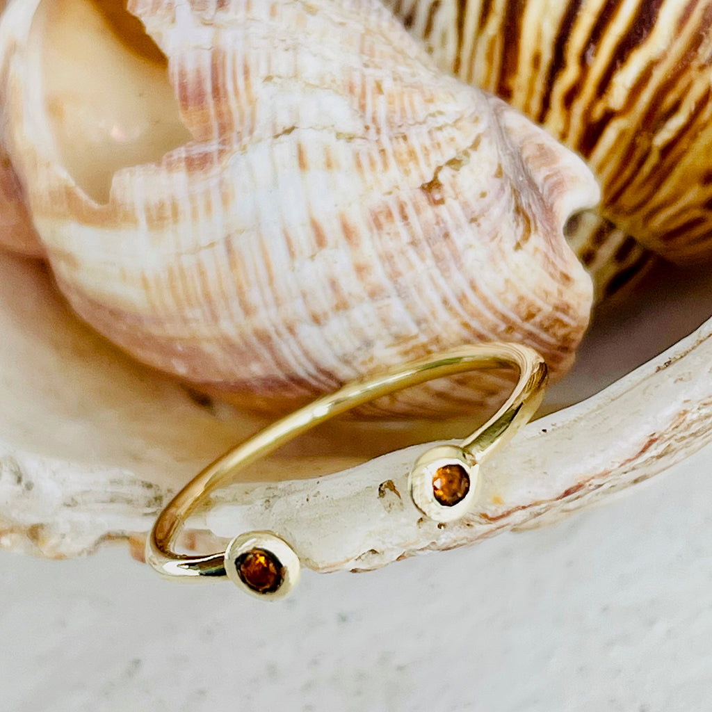 Open Yellow Gold Double Bezel 2mm Citrine Stacking Ring