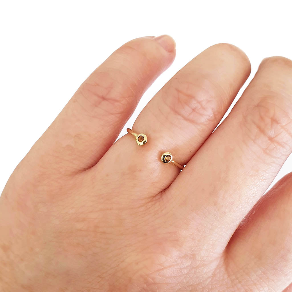 Open Yellow Gold Double Bezel 2mm Citrine Stacking Ring
