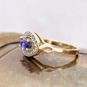 Opulent Marquise Tanzanite and Diamond Halo Yellow Gold Ring
