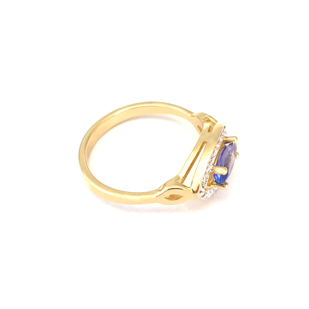 Opulent Marquise Tanzanite and Diamond Halo Yellow Gold Ring