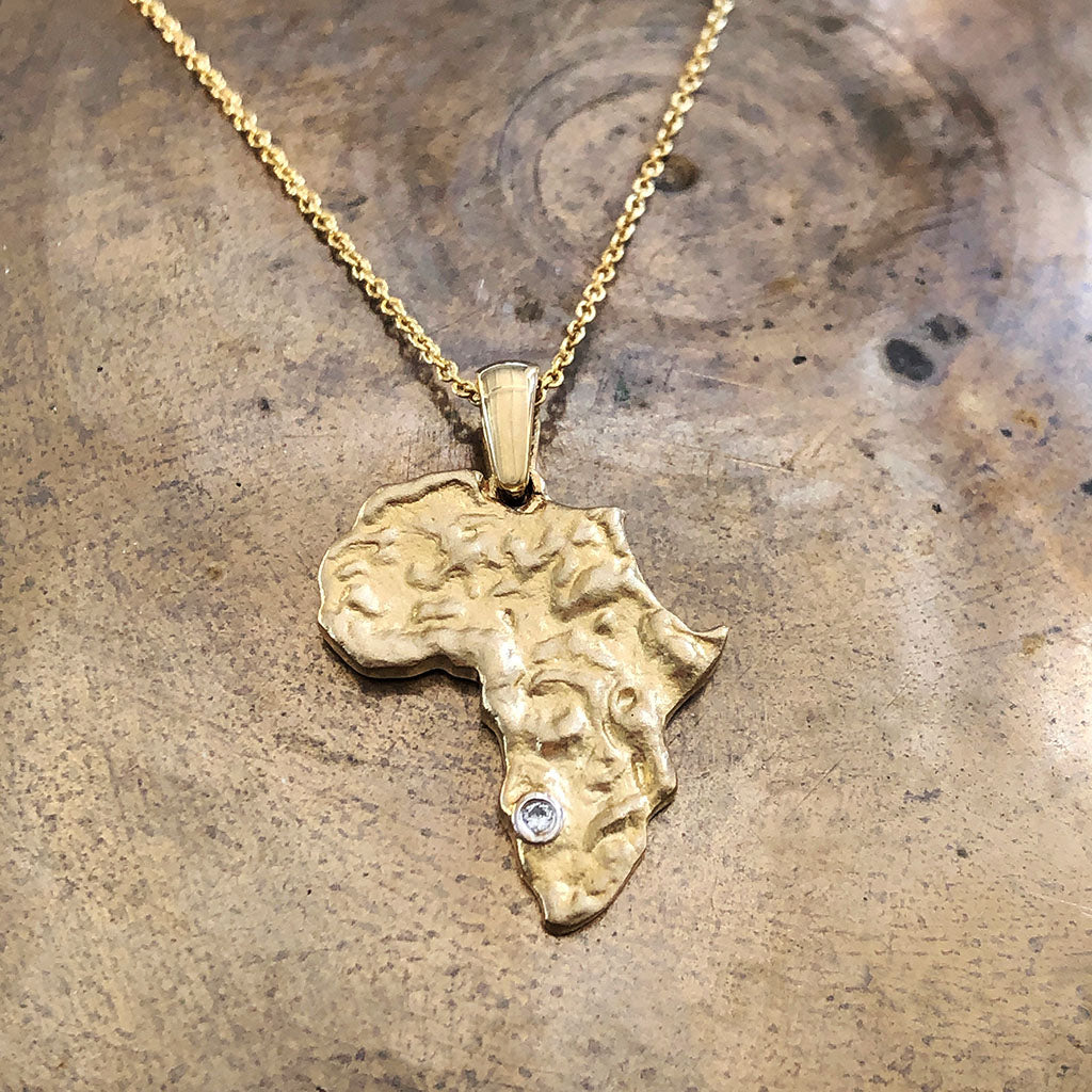 Organic Yellow Gold Africa and Diamond Pendant