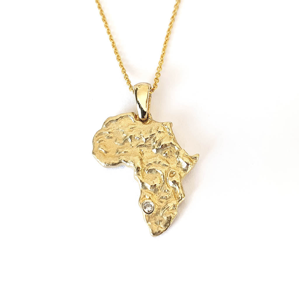 Organic Yellow Gold Africa and Diamond Pendant