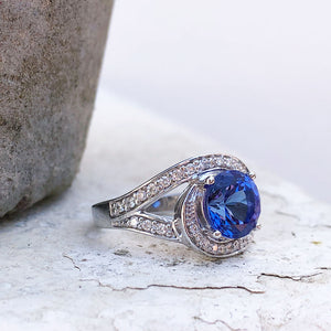 Ornate Diamond Twist Diamond and Tanzanite Ring