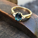 Oval-Cut London Blue Topaz Ring with Diamond Accents 