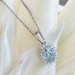 Oval Aquamarine Diamond Halo Pendant