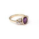 Oval Cut Amethyst Ring with Double Diamond Trilogy Accents