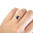 Oval Cut Amethyst Ring with Double Diamond Trilogy Accents