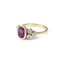 Oval Cut Amethyst Ring with Double Diamond Trilogy Accents