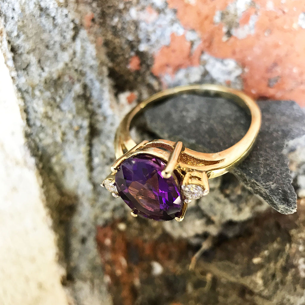 Oval Cut Amethyst Ring with Petite Diamond Accents