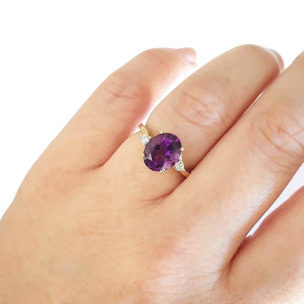 Oval Cut Amethyst Ring with Petite Diamond Accents