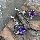 Oval Cut Amethyst and Diamond Twist Drop Earrings