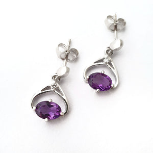 Oval Cut Amethyst and Diamond Twist Drop Earrings