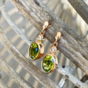 Rose Gold Oval Bezel Set Peridot and Diamond Drop Earrings