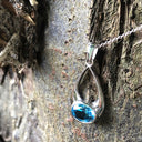 Oval Cut Blue Topaz Wide Droplet Pendant and Chain
