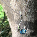 Oval Cut Blue Topaz Wide Droplet Pendant and Chain